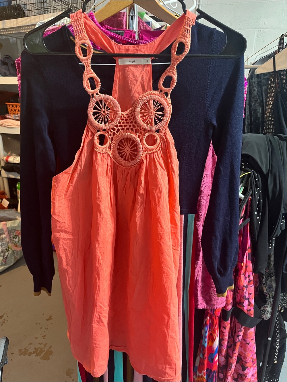 HAZEL S Coral Crochet Halter Dress - Unbranded